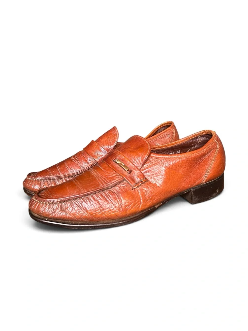 Vintage Florsheim Men's Leather Penny Loafers 1970s - Cognac Brown size 11D Moc